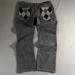 Red Ape Mens Gray Denim Jeans Baggy Hip Hop Argyle Back Pockets Size 36 x 31